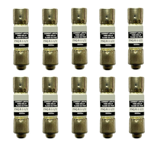10-Pack New FNQ-R-1-1/2 FNQ-R-1-1/2A FNQ-R 1-1/2A 1.5A 600Vac Time Delay Fuse，FNQ-R-1-1/2A Class CC Current Limiting Fuse