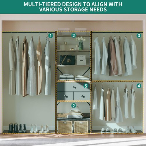 YITAHOME Modular Closet System with Drawers & Clothing Rack - Adjustable Wardrobe Organizer, Durable Steel Frame, Space-Efficient Design for Bedroom, Closet, or Laundry Room, Quick Assembly