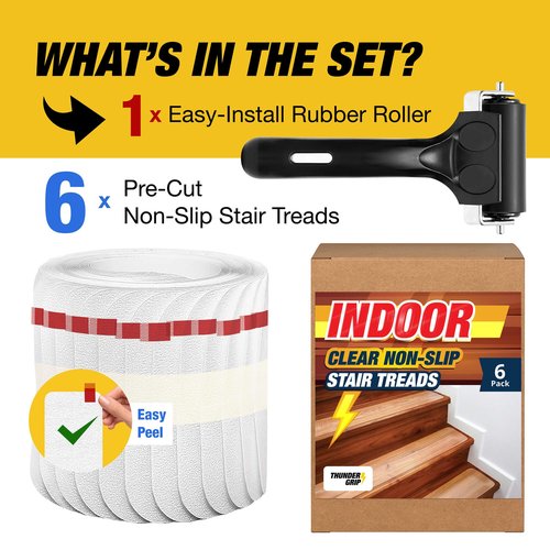 Clear Stair Treads Non-Slip 30"x8" - 6-Pack Indoor Stair Grips Non Slip for Wooden Steps - Anti Slip Adhesive Strips for Dogs & Elderly - Staircase Step Treads - Transparent Treads for Wood Stairs