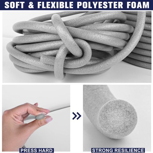 59FT Length Backer Rod Foam Caulk Saver for Concrete Filling, Joints and Gaps, 3/8 in Diameter x 59FT Length (Grey)
