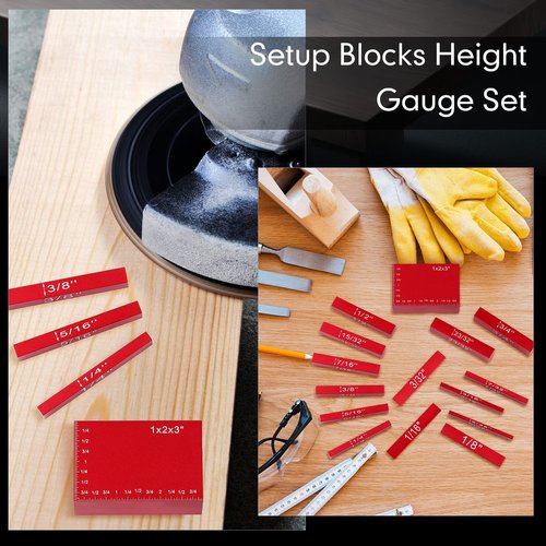 Setup Blocks Height Gauge Set, 15 Pieces Aluminum Block Precision Saw Kit Drill Press Table Router Setup Blocks Woodworking Tool Bars Accessories Laser Engraved Size Markings(Red)