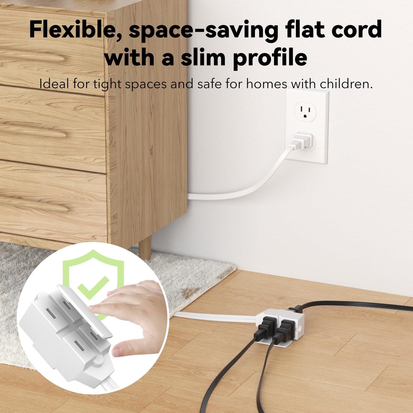 BN-LINK 6 ft 3 Outlet Indoor Extension Cord 16/2 SPT-2, 2 Pack White, 2 Prong Polarized Plug, Household Power Cord for Home, Office, and Holiday Decorations