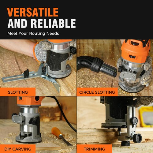 Alloyman Router Tool, 8.5Amp Wood Router, Max 30000 RPM Handheld Palm Router, 6 Variable Speed, 12Pcs Wood Compact Router Bits, 950W Wood Trim Routers Kit for Woodworking Trimming