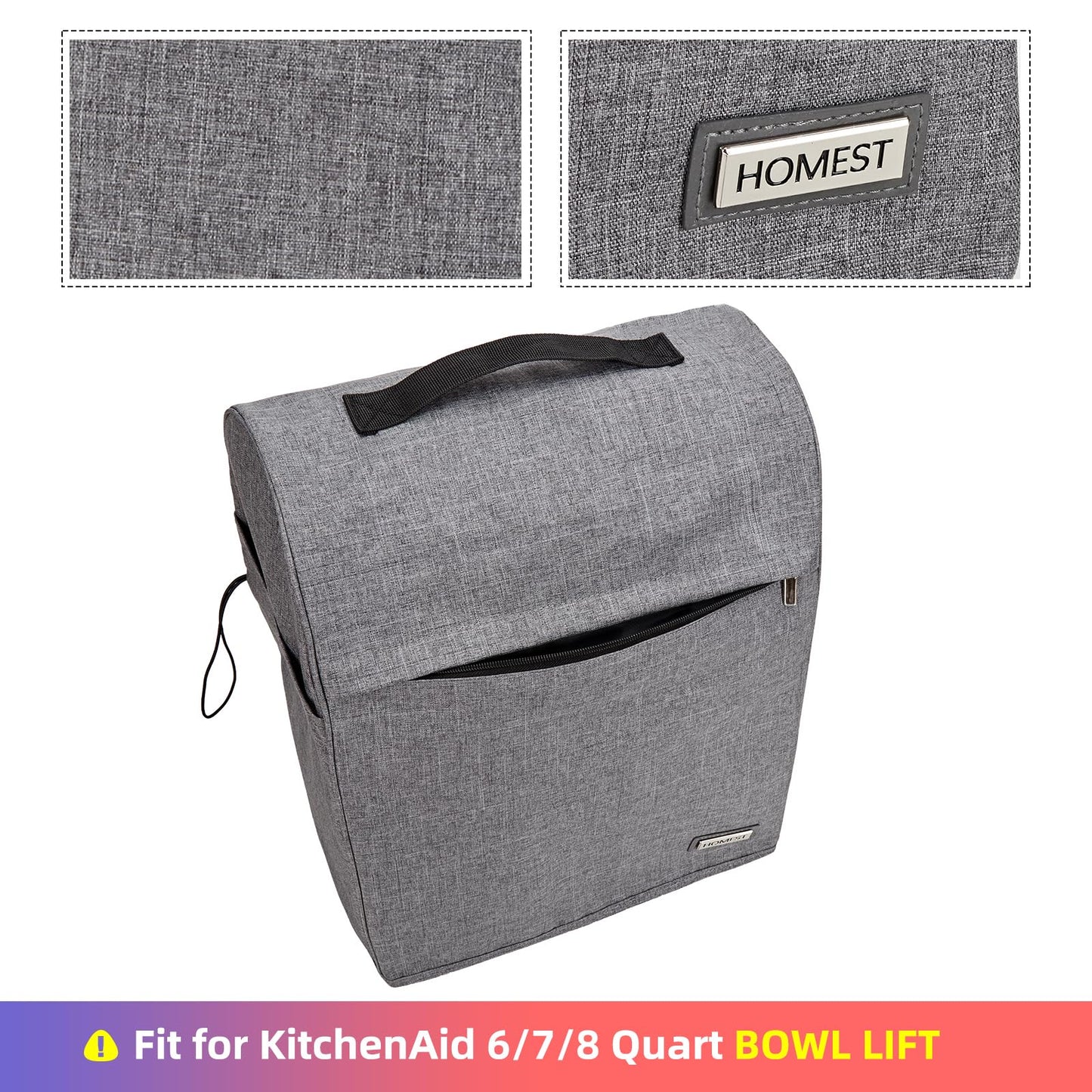HOMEST Stand Mixer Dust Cover Compatible with KitchenAid 6/7/8 Quart Bowl Lift, Zipper Pocket for Various Kitchen Appliance Accessories, Grey (Patent Design)