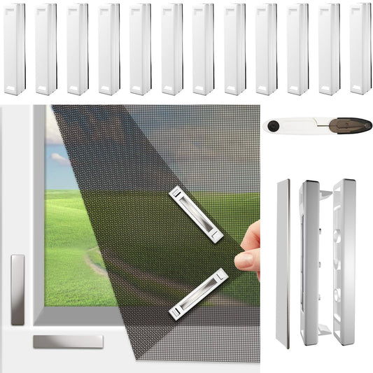Magnetic Window Screen, Adjustable DIY Window Net Max 59” x 51” with Innovative Magnetic Fastener, Fiberglass Fine Mesh, Window Mesh with 12 Magnets, Mosquito Window Screens for House Windows