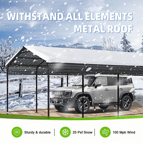 Vigo huseeo 12x20x8.7 FT Carport with Galvanized Steel Roof, Heavy Duty Metal Carport Canopy, Car Shelter Garage for Pickup, Boat, Car and Tractors, Grey