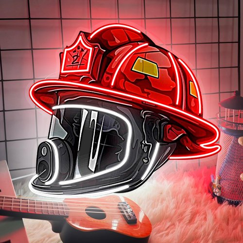 Firefighter Helmet Neon Sign, LED Neon Pop Firefighting Hero's Helmet Decor, USB Power, Fire Station Decor & Fireman Gift, Durable Art for Home/Bar(Red)