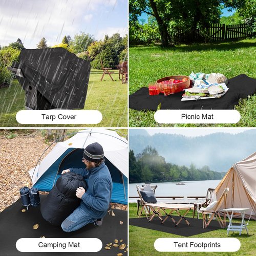 Black Waterproof Tarp Cover for Outdoor: Multi-Purpose Oxford Tarpaulin with Reinforced Webbing Loops for Camping Boat Pool Roof Tent - Durable and Tear Resistant (5ftx5ft)