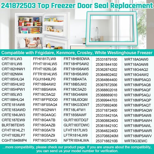 Upgraded 241872503 Refrigerator Freezer Door Gasket Replacement Compatible with Frigidaire, Cro-sley, Ken-more, 28.34" x 17.71" Freezer Door Seal Replaces 240370905, 1379479, 240514605