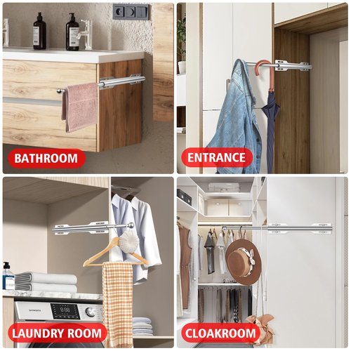 LOMILD Closet Valet Rod Slide Out, Closet Pull Out Rod for Bedroom Laundry Room Bathroom, Silver