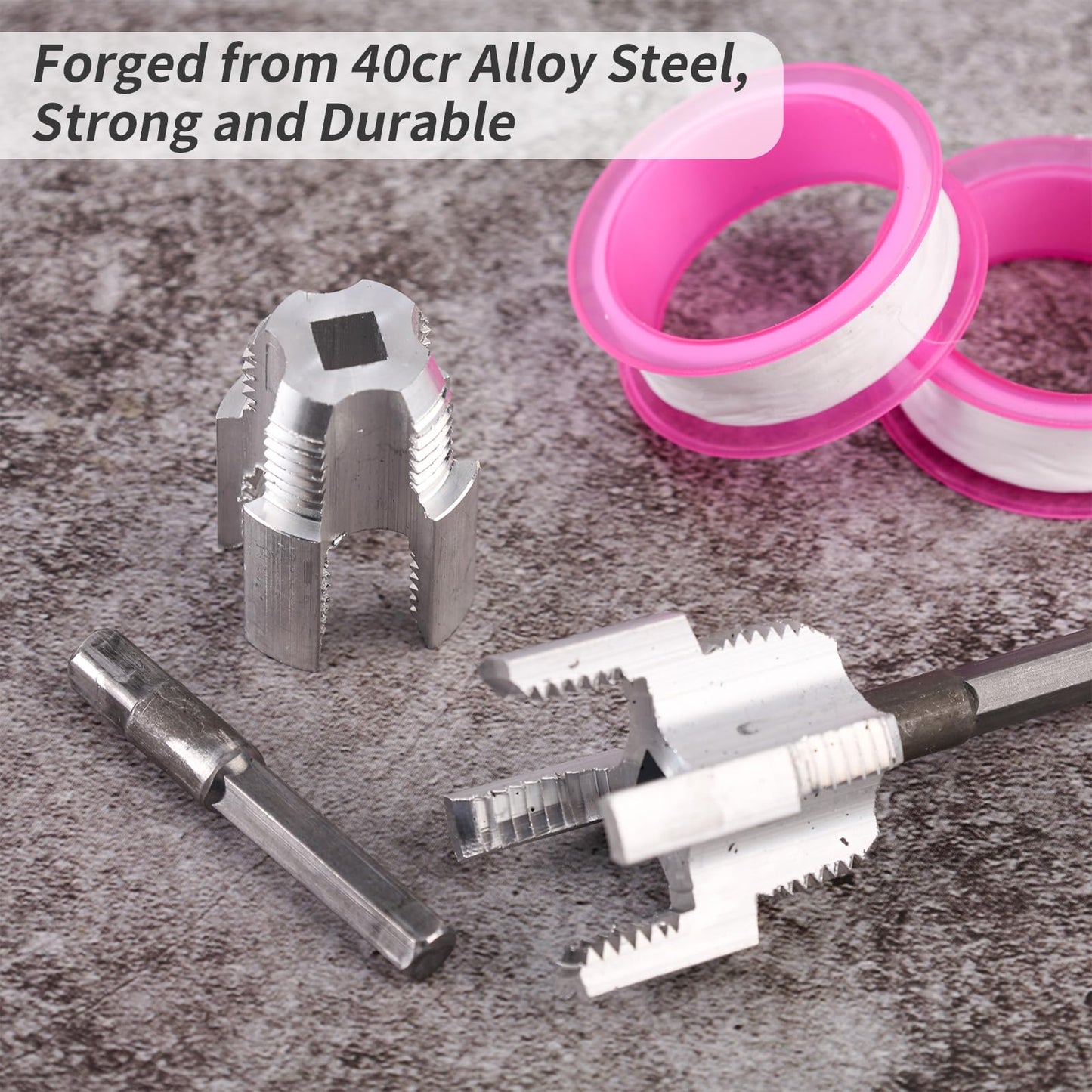 2pcs Integrated Internal & External Pipe Threading Tool, Alloy Steel 1/2” and 3/4” PVC Pipe Thread Cutting Tool Set with 2 Roll Thread Seal Tapes for Electric Drill