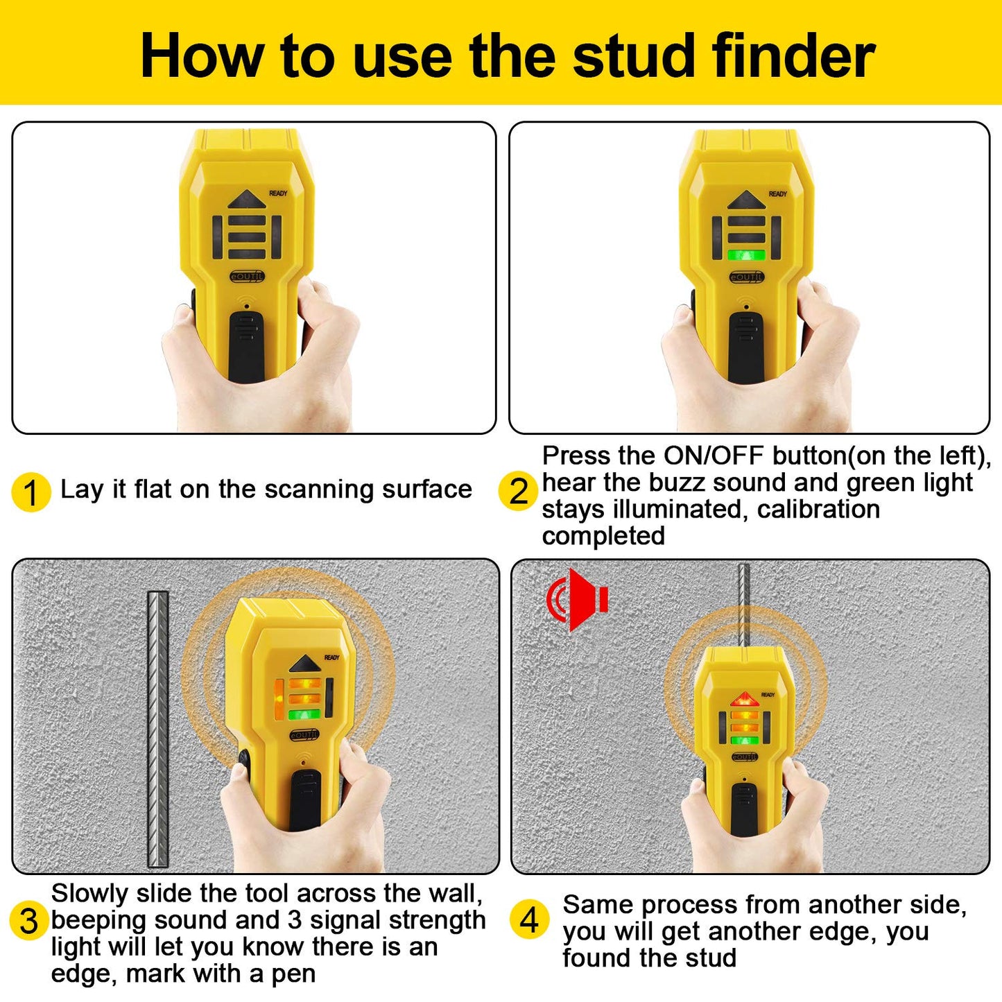Stud Finder Wall Scanner Wood and Metal Detector Sensor for 3/4 inch Thickness Wall (ST102(Come with Battery))