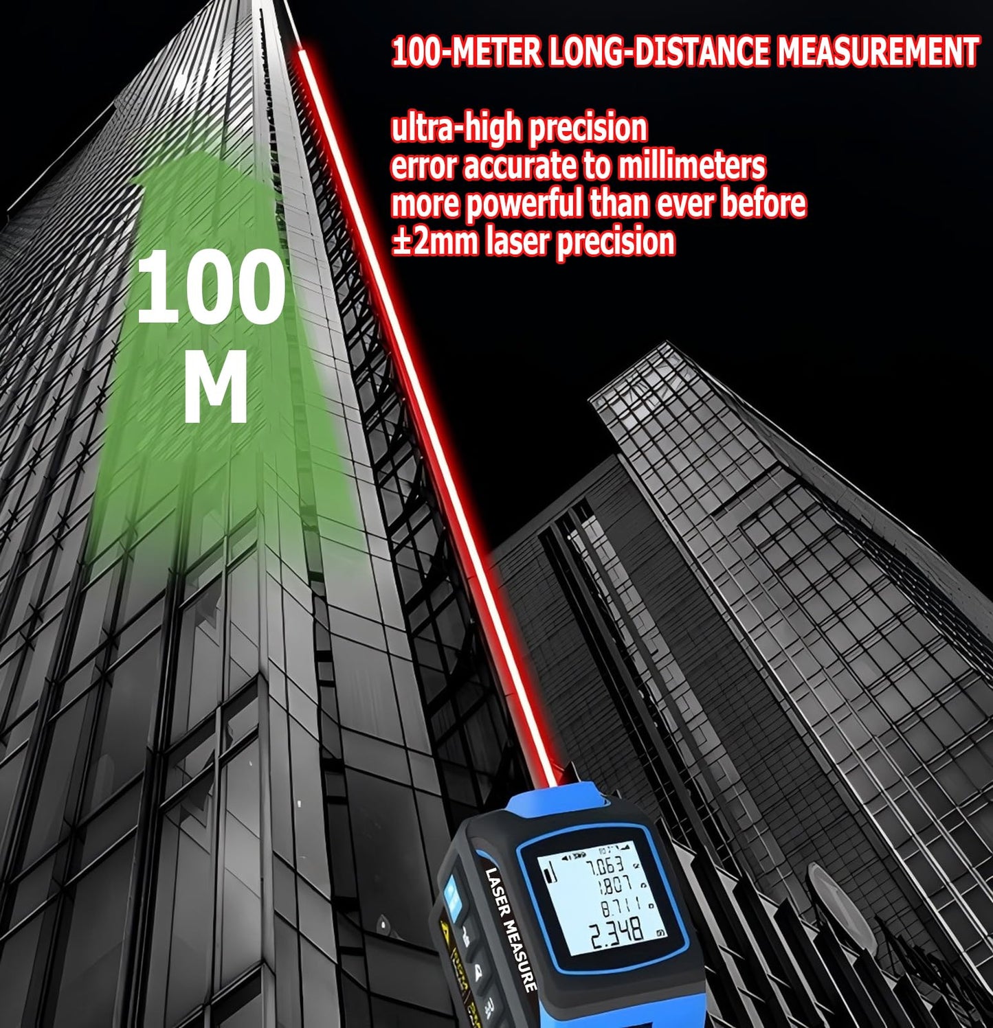 Tape Measure 4-in-1 Laser Digital Measuring Tape & 100m/328ft Laser Distance Meter & with 16ft/5m & Crosshair Markings & Dual-axis Electronic Level,Display On Backlit LCD Screen