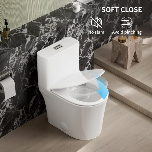 CANEST Compact One Piece Toilet for Bathrooms, Round Small Toilet with Siphon Dual Flush and MAP 1000g, Quiet Soft Close Seat, Space Saving, Standard 12" Rough-In, Easy Clean Ceramic Short Bowl