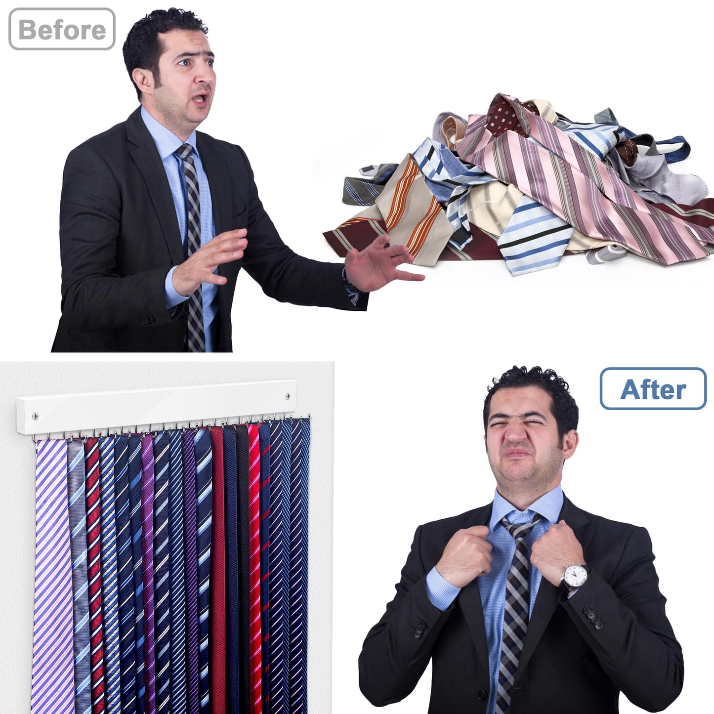 Tie Rack Wall Mounted, Belt Rack Tie Organizer for Men with 20 Storage Hooks, Non Slip 180 Degree Rotating Tie Holder Belt Hanger for Closet/Wall Mount