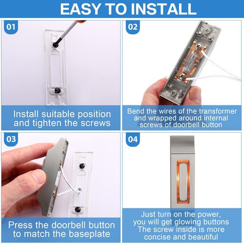 Enhon 1 Pack Metal Doorbell Push Button, Heavy Duty Metal Door Bell Button, Garage Doorbell with Warm LED Light Compatible with Wire Doorbell Chimes, Transformer, Ringers, Buzzers (Stylish Style)