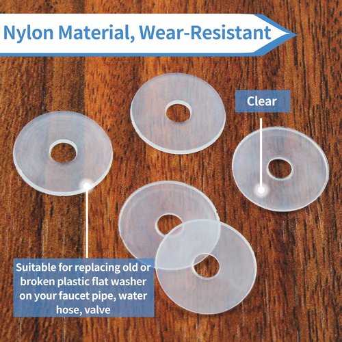 Qjaiune 50 Pack M4 Nylon Washers Clear Flat Washer, 4mm ID 17mm OD 1mm Thickness Faucet Plastic Gasket, Metric Transparent Gasket Sealing Washer Spacer Flat Hose Washer for Water Pipe Water Hose