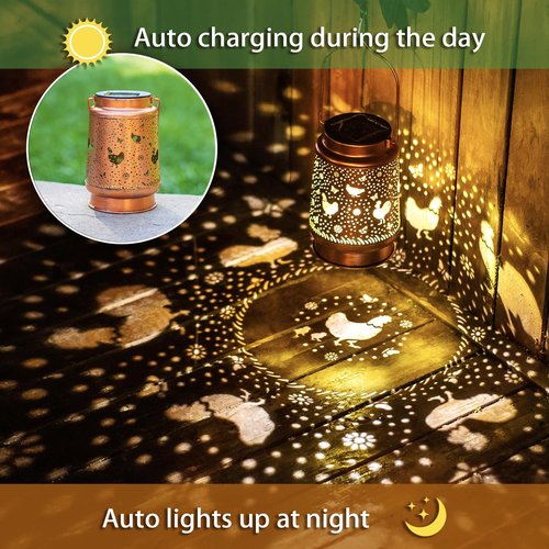 Chicken Solar Lanterns Outdoor Waterproof Hanging Solar Lights Chicken Gifts for Women Men Metal Decorative LED Chicken Lanterns for Garden Decor,Yard,Patio,Lawn,Tabletop,Pathway,Landscape