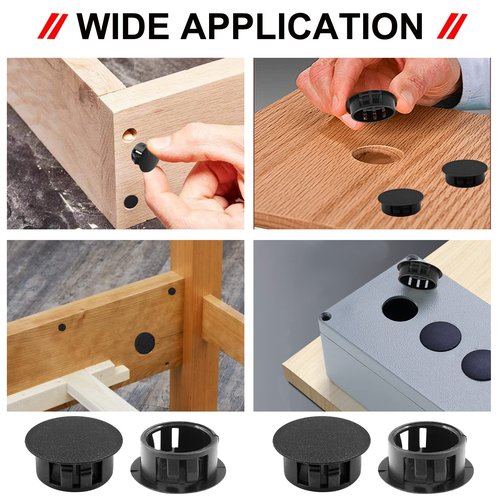 Moicstiy 30Pcs 7/8 inch (22mm) Black Hole Plugs, Plastic Round Flush Type Panel Plugs Fastener Cover for Furniture Protectors