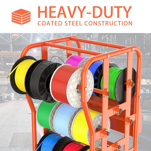 Wire Spool Rack Wire Caddy for Spool, Portable Wire Rack Dispenser with Wheels, Automotive Wire Storage, Multi-Spool Wire, Cable Dispenser, Electrical Wire Spool Holder Cart with Storage Tray (Orange)