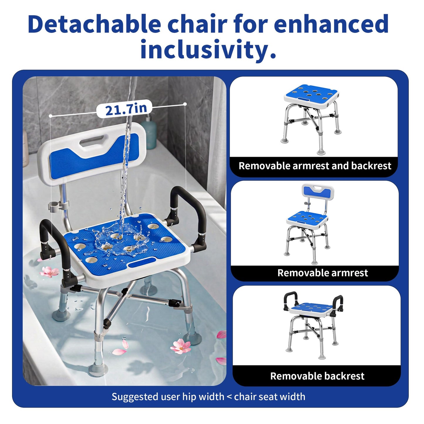 360° Swivel Shower Chair with Arms and Back, Heavy Duty 500 lbs Bariatric Bath Bench for Seniors Elderly Disabled Adults, Upgraded Adjustable Height Shower Stool for Inside Shower Stall