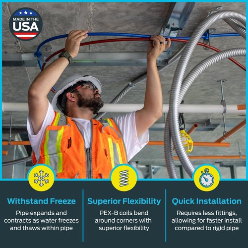SharkBite 1/2 Inch x 100 Feet Blue PEX-B, PEX Pipe Flexible Water Tubing for Plumbing, U806B100