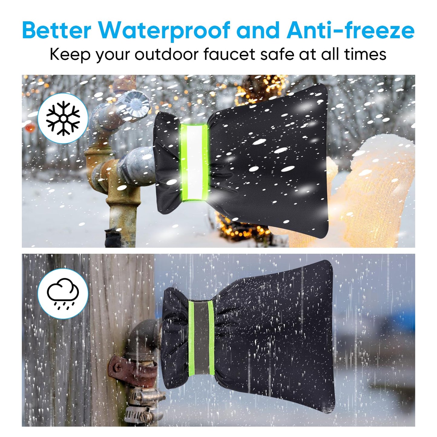 2Pack Outdoor Faucet Covers for Winter - Pro 6.7" W x 8.3" H Outdoor Water Faucet Cover Socks for Winter Freeze Protection Pipe Insulation Reusable Waterproof Insulated Spigot backflow Cover,Black