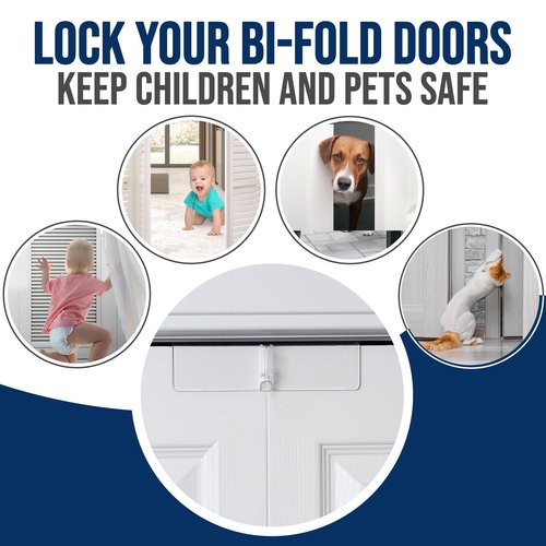 (4- Pack) - Safety Innovations Bi-fold Door Lock - Closet Protection Child and Pet Proof Bi-fold Door Lock - Tool-Free Installation - Unbreakable Clear Polycarbonate - for 1 3/8" Thick Wood Doors