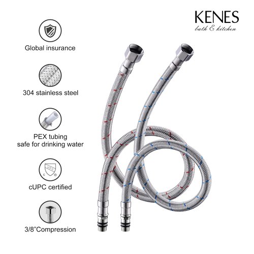 KENES Matte Black Single Handle Bathroom Sink Faucet, Stainless Steel Vanity Faucet for Bathroom Sink, with Pop Up Drain Stopper & Water Supply Hoses LJ-9031-2