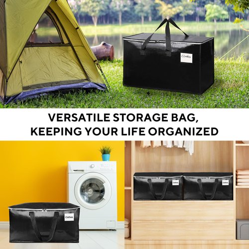 6-Pack Extra-Large Heavy-Duty Moving Bags with Reinforced Handles, Durable Zippers & Waterproof Material — Perfect for Space-Saving, Storage, Shipping and Travel (Black)