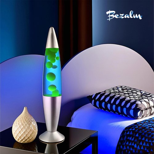 JAMBO BEZALM 16-Inch Beautiful Lamp, Relaxing Night Light Home Decor for Living Room, Office, Bedroom - Magma Lamp (16", Silver Base, Blue Liquid, Yellow Wax)