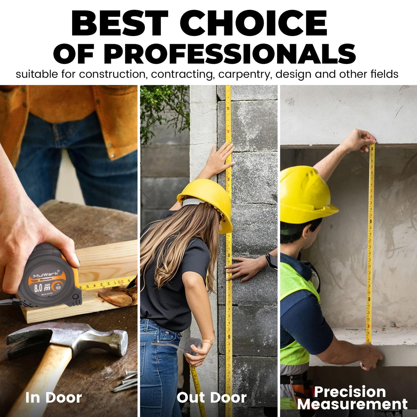 MulWark 26ft Measuring Tape Measure by Imperial Inch Metric Scale with Both-Side Metal Blade,Magnetic Tip Hook and Shock Absorbent Case-for Construction,Contractor,Carpenter,Architect,Woodworking