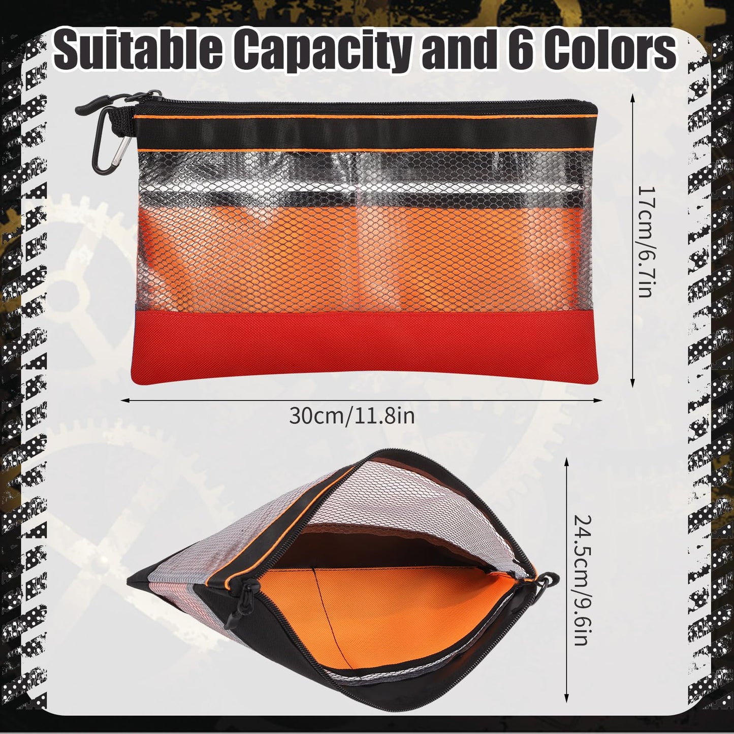 BESARME 6 Pcs 11.8" Clear Tool Pouch Tool pouch Bags Zipper tool pouch with Heavy Duty Mesh Window