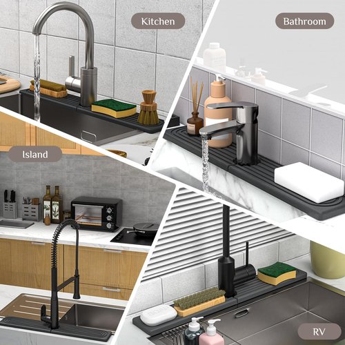 AKUVU Faucet Mat for Kitchen Sink - Super Absorbent Diatomite Fast Drying Stone, Quick Drying Splash Guard,Prevents Moisture Buildup Sink, Durable Protector for Kitchen,Bathroom Counter