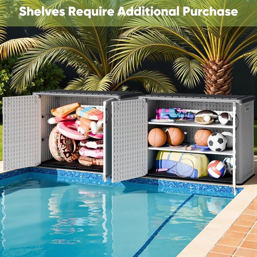 Devoko Shelf of Resin Outdoor Storage Cabinet, 26 Cu Ft Outdoor Storage Shed Waterproof Patio Tools Storage Box (2 Pieces) (White)