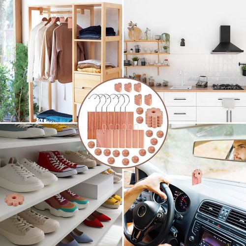 Tigvio 48-Pc Cedar Blocks for Clothes Storage: Blocks, Planks, Hooks, Rings, Balls, & Sachets for Closet, Drawer, Bookshelf & Shoe Protection - Natural Cedar Scent