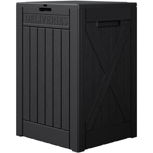 Devoko 48 Gallon Package Delivery Box Outdoor Secure Lockable, Waterproof Deck Box PP Material Storage Container for Porch, Deck (Black, 48 Gallon)