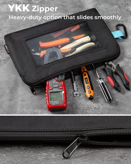 Foxrino Tool Pouch with Clear Window, 1680D Oxford Small Tool Bag, Gifts for Men Dad Father, Heavy Duty Tool Pouches with Zipper, Clear Utility Bag Zipper Pouches for Organizing and Storage, 3 Pack