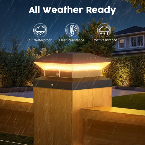LETMY 2 Pack Solar Post Cap Lights, 40 LEDs Fence Post Solar Lights Outdoor Waterproof, Upgraded Brighter Deck Fence Cap Light Solar Powered for 4x4, 5x5 or 6x6 Vinyl Wooden Posts (Black)
