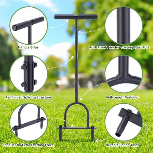 Ohuhu Core Aerator Lawn Tool, 39-Inch Manual Plug Coring Tool Grass Aerator with Storage Bags & Cleaning Tool Aerate Lawn Tools Yard Aeration Tool Garden Tool for Compact Soil
