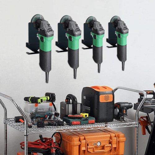 Heavy-Duty Angle Grinder Stand Wall Mount (4PCS) - Metal Tool Holder for Bench Grinder, Polisher & Air Tools - Garage, Workshop Clutter-Free Organizer with Quick-Install Brackets