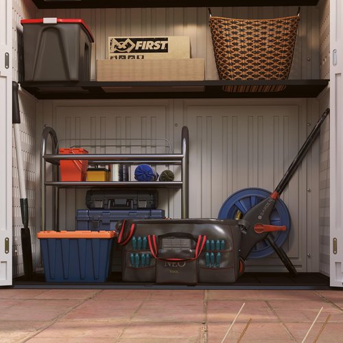 EHHLY Vertical Resin Storage Shed, 60 Cuft Garden Tool Sheds & Outdoor Storage, Plastic Outdoor Storage Cabinet Waterproof, 4.5 x 2.3 ft Backyard Outside Lawn Mower Storage Shed, White