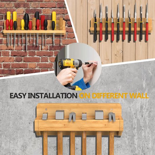 Bambition Set of 3 Wall Mounted Hand Tools Storage, Screwdriver Organizer, Hammer Rack and Pliers Holder