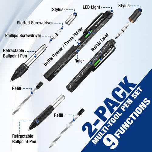 Father’s Day Gifts for Men, 9 Functions Multi-tool Pen Set, Birthday Gifts for Who Have Everything, Cool EDC Gadgets for Men, Stocking Stuffers, for Dad Grandpa Husband Him Adults Boyfriend