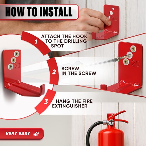 Set of 4 Fire Extinguisher Mount Bracket - 2.36″ × 1.57″ × 2.36″ Fire Extinguisher Hook, Include Screws and Gaskets, Easy to Install, Hold Up to 20 lb, Good for Workshop, Garage, or Home Use