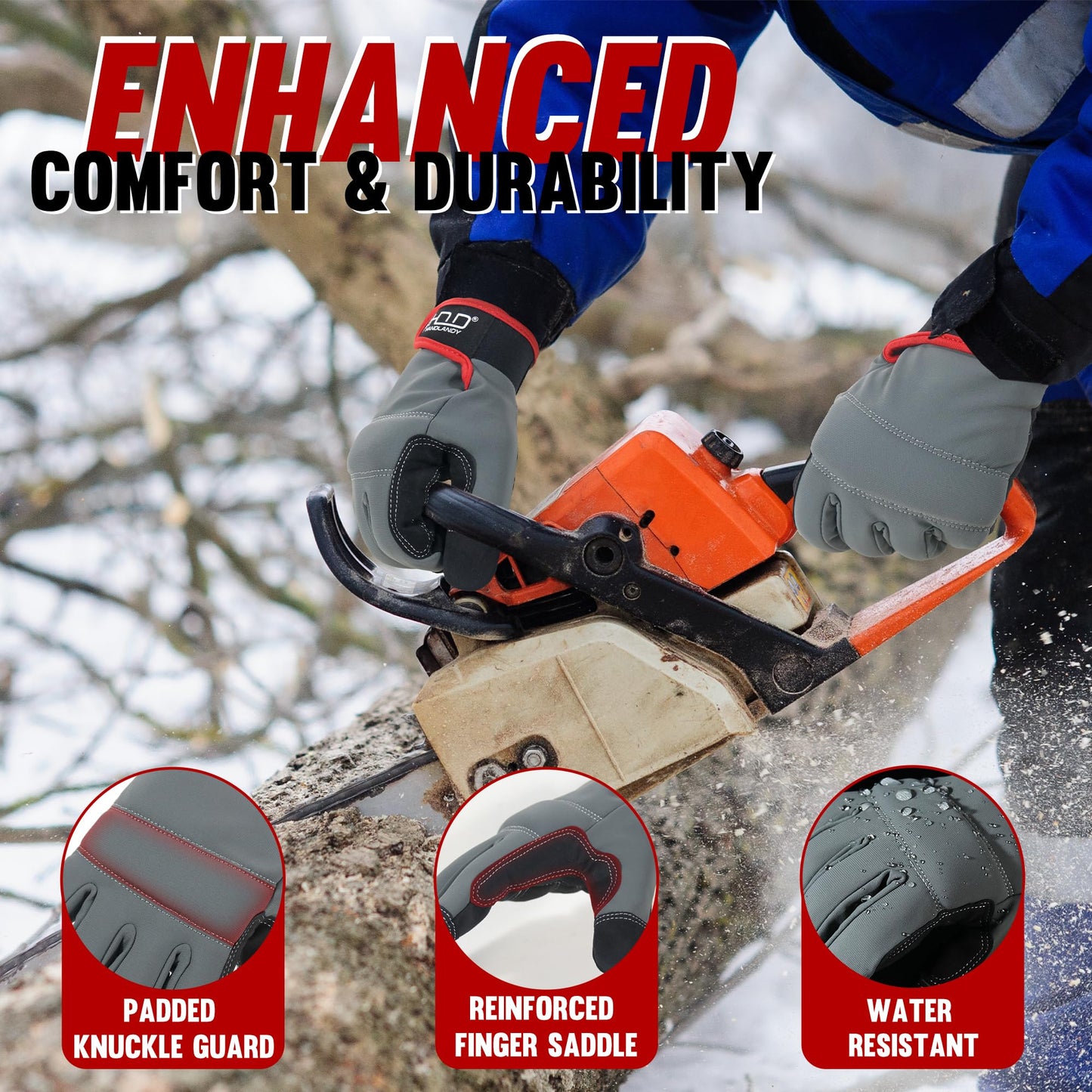 HANDLANDY Winter Work Gloves for Men & Women, Utility Mechanic Working Gloves Touch Screen, Flexible Breathable Gardening Gloves for Yard Maintenance (2X-Large, 1 Pair)