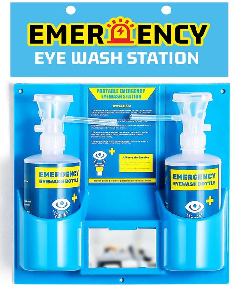 Frifreego Portable Eye Wash Station with Eyewash Bottles, Emergency Wall Mount Eyewash Station, Self-contained Eye Wash Kit with Mirror&16.09oz Bottles, Emergency Eye Wash Unit, NO Eyewash Solution