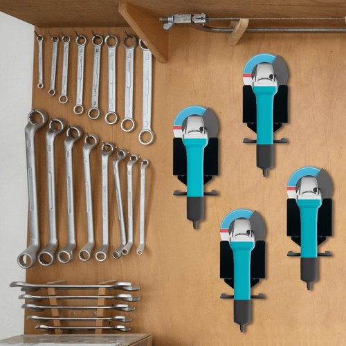 Heavy-Duty Angle Grinder Stand Wall Mount (4PCS) - Metal Tool Holder for Bench Grinder, Polisher & Air Tools - Garage, Workshop Clutter-Free Organizer with Quick-Install Brackets
