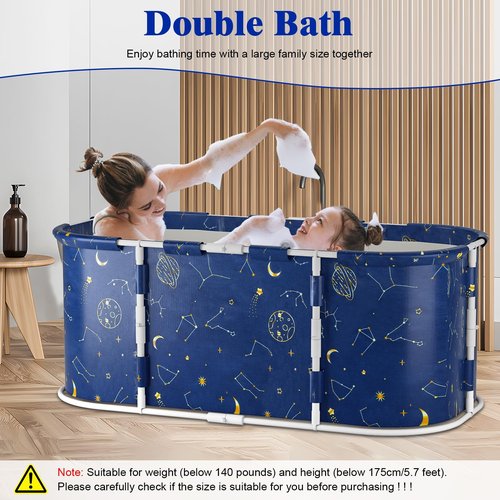hatleues Foldable Bathtub for Adults - Portable Soaking Tub for Hot Baths & Ice Baths, Large Freestanding Bathtub, Spa & Cold Plunge Tub for Relaxation, Travel, Camping,47''x23.6''x19.7'' Blue