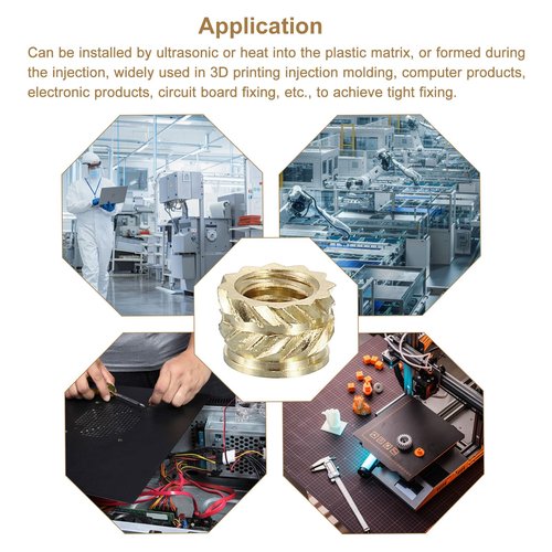 uxcell Knurled Insert Nuts, 50pcs M4 x 4mm L x 6mm OD 3D Printing Brass Nuts Female Threaded Inserts Brass Heat Set Insert Embedment Nuts